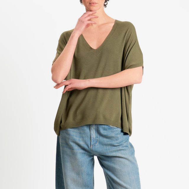 Zeroassoluto-Maglia scatola oversize scollo v - militare