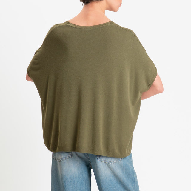 Zeroassoluto-Maglia scatola oversize scollo v - militare