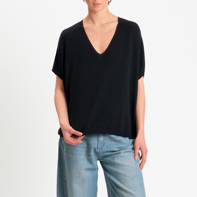 Zeroassoluto-Maglia scatola oversize scollo v - nero