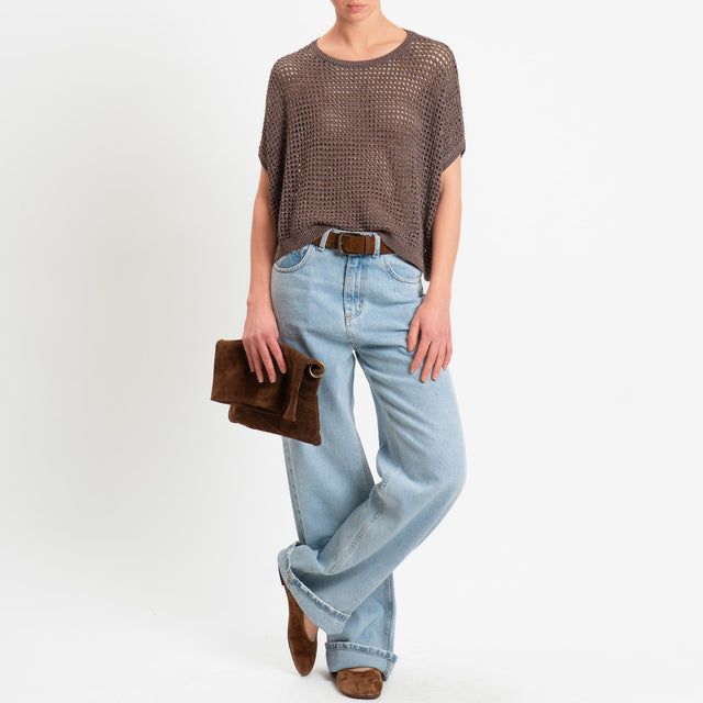 Zeroassoluto-Maglia traforata in lurex - choco