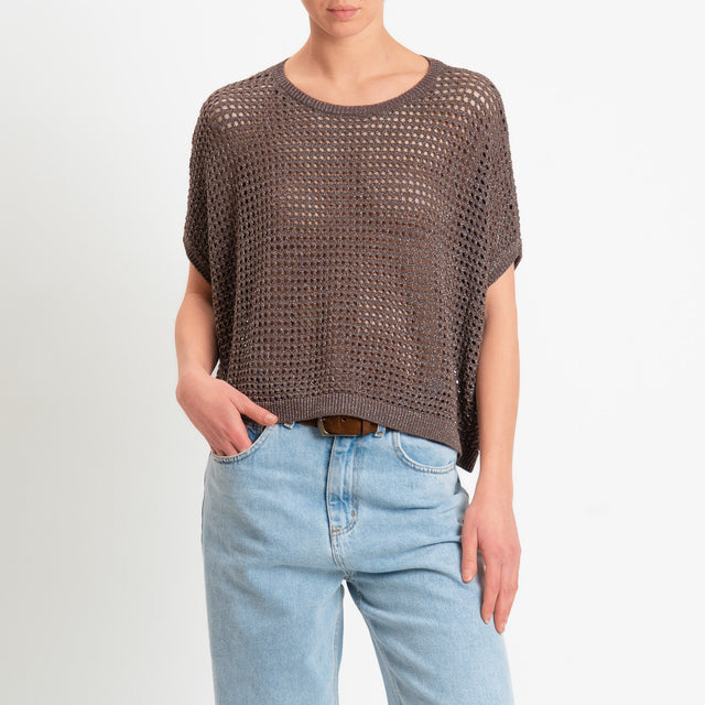 Zeroassoluto-Maglia traforata in lurex - choco