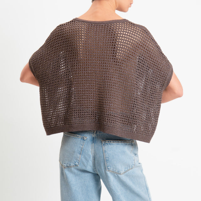 Zeroassoluto-Maglia traforata in lurex - choco