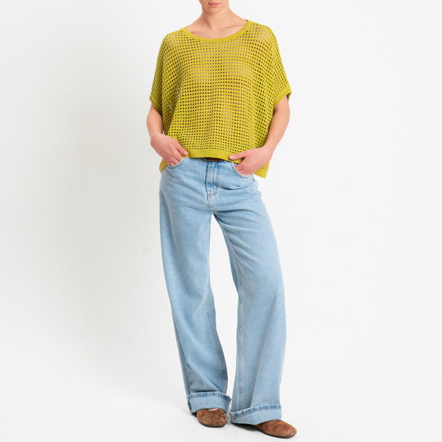 Zeroassoluto-Maglia traforata in lurex - lime