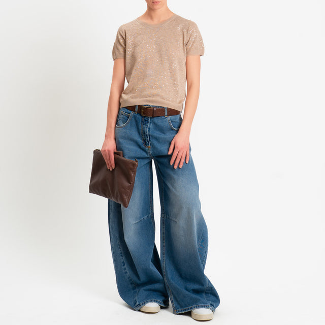 Zeroassoluto-Maglia girocollo micropaillettes - beige