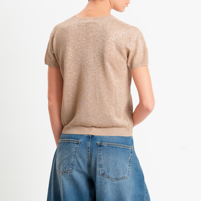 Zeroassoluto-Maglia girocollo micropaillettes - beige