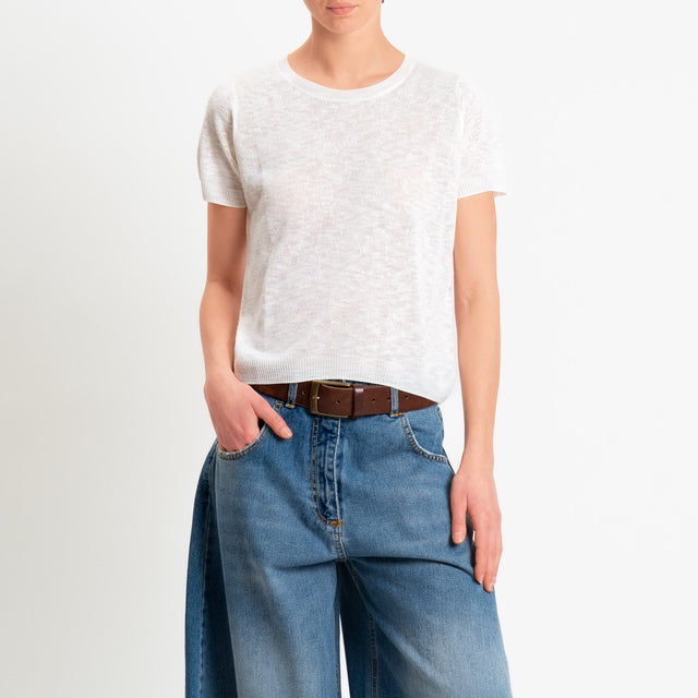 Zeroassoluto-Maglia girocollo micropaillettes - burro