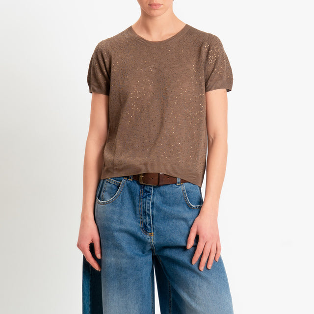 Zeroassoluto-Maglia girocollo micropaillettes - choco