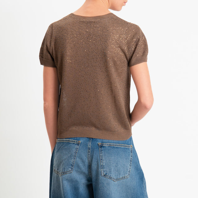 Zeroassoluto-Maglia girocollo micropaillettes - choco