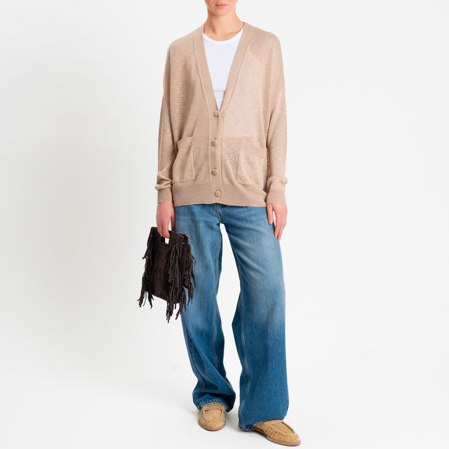 Zeroassoluto-Cardigan oversize garza di viscosa - beige
