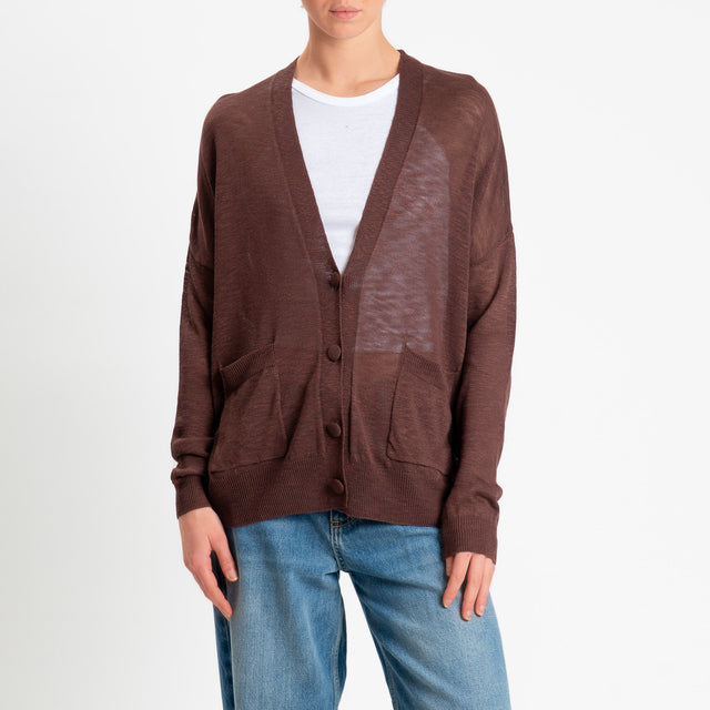 Zeroassoluto-Cardigan oversize garza di viscosa - choco