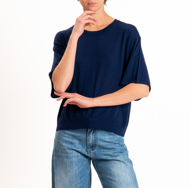 Zeroassoluto-Maglia 100% LANA MERINO mezza manica - blu