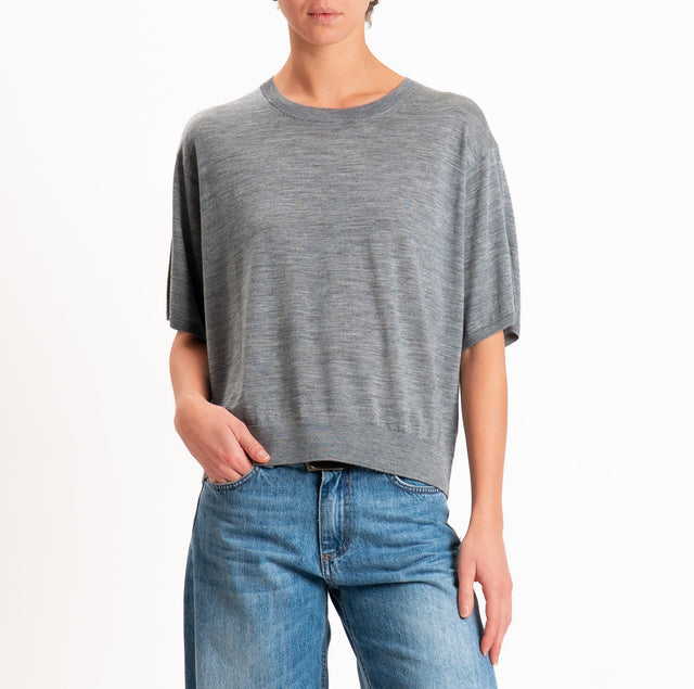 Zeroassoluto-Maglia 100% LANA MERINO mezza manica - grigio melange