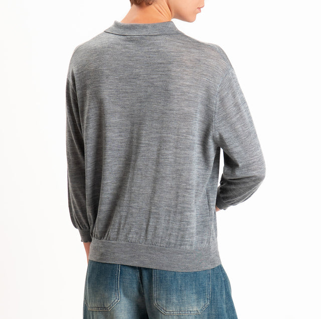 Zeroassoluto-Maglia a polo 100% LANA MERINO - grigio melange
