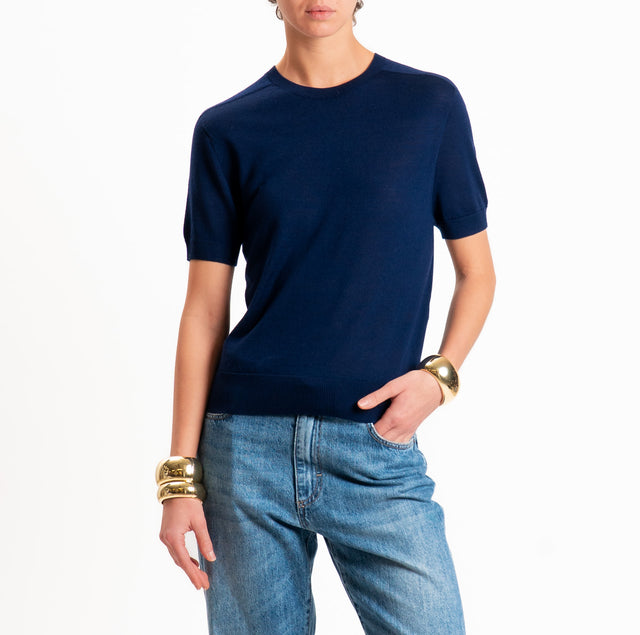 Zeroassoluto-Maglia 100% LANA MERINO mezza manica - blu