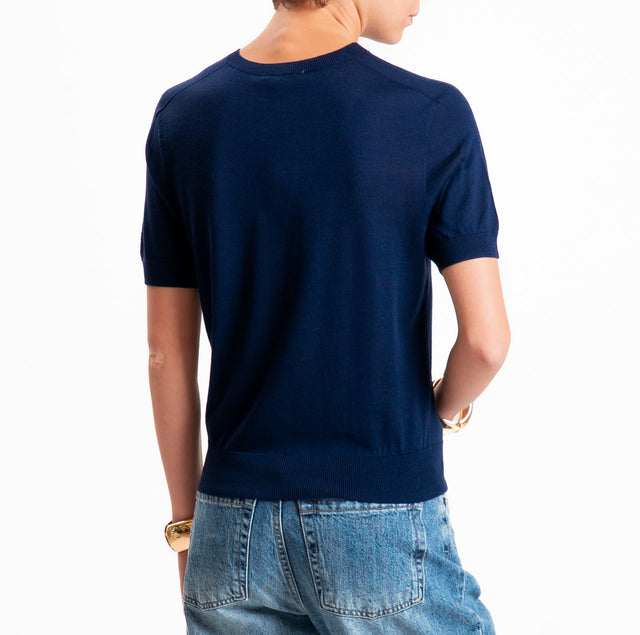 Zeroassoluto-Maglia 100% LANA MERINO mezza manica - blu
