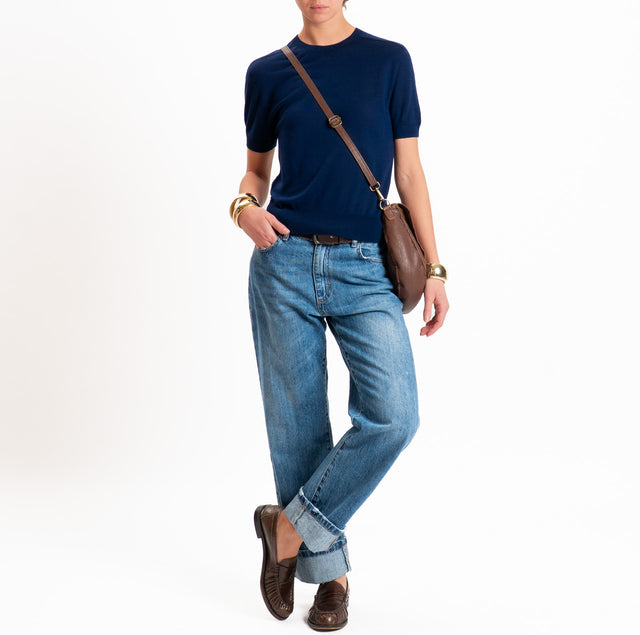 Zeroassoluto-Maglia 100% LANA MERINO mezza manica - blu