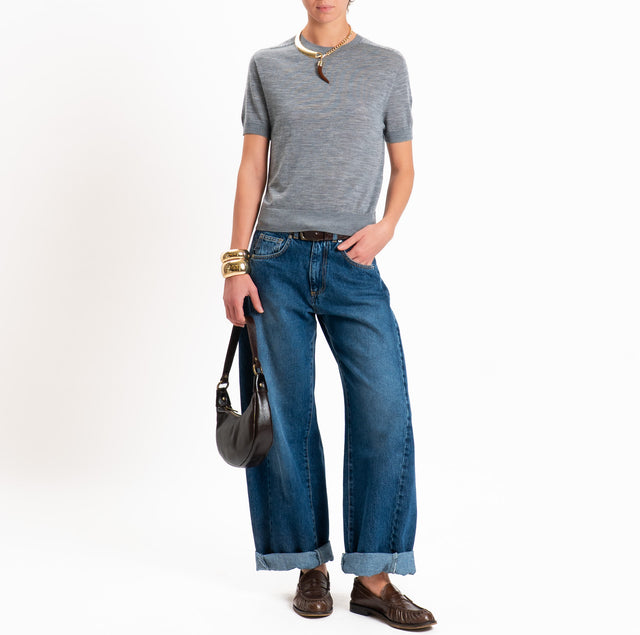 Zeroassoluto-Maglia 100% LANA MERINO mezza manica - grigio melange
