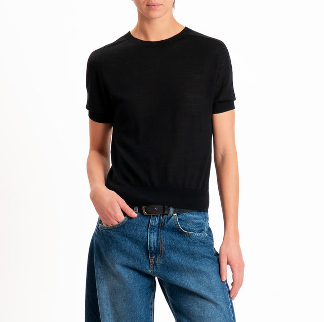 Zeroassoluto-Maglia 100% LANA MERINO mezza manica - nero