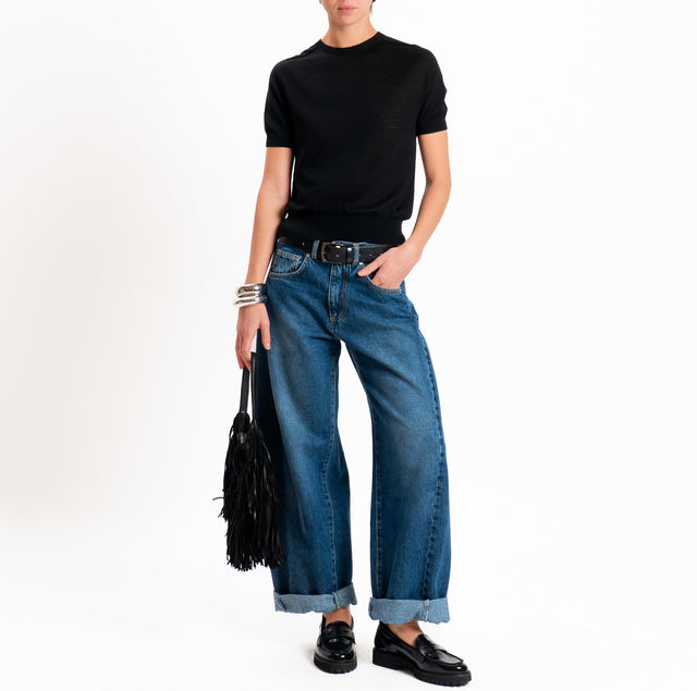 Zeroassoluto-Maglia 100% LANA MERINO mezza manica - nero