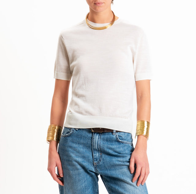Zeroassoluto-Maglia 100% LANA MERINO mezza manica - panna