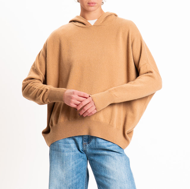 Zeroassoluto-Maglia 100% LANA SOFT con cappuccio - cammello