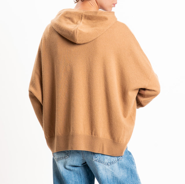 Zeroassoluto-Maglia 100% LANA SOFT con cappuccio - cammello