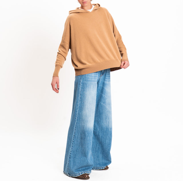 Zeroassoluto-Maglia 100% LANA SOFT con cappuccio - cammello