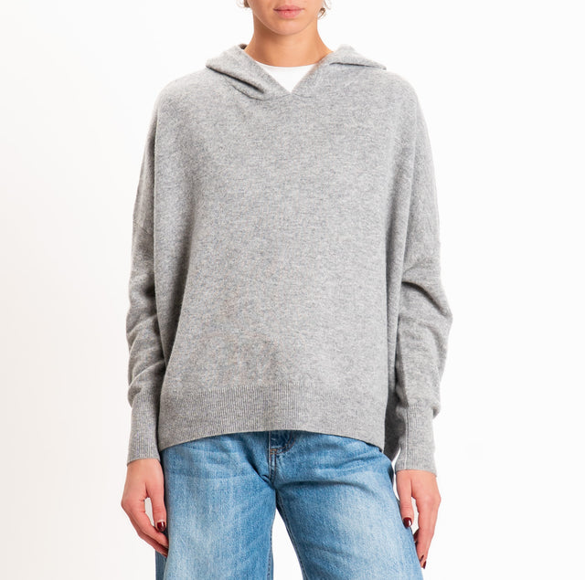Zeroassoluto-Maglia 100% LANA SOFT con cappuccio - grigio melange