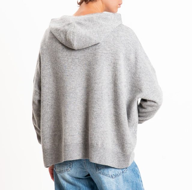 Zeroassoluto-Maglia 100% LANA SOFT con cappuccio - grigio melange
