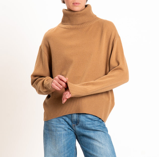 Zeroassoluto-Maglia collo alto 100% LANA SOFT - cammello
