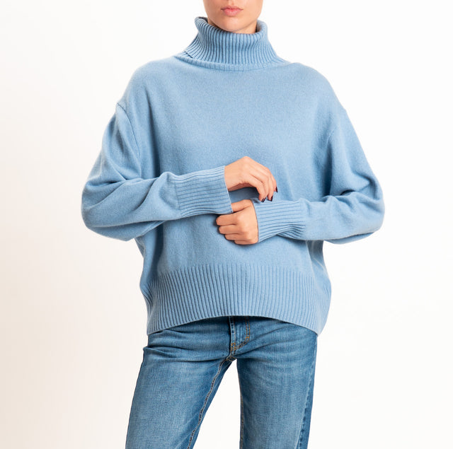 Zeroassoluto-Maglia collo alto 100% LANA SOFT - celeste