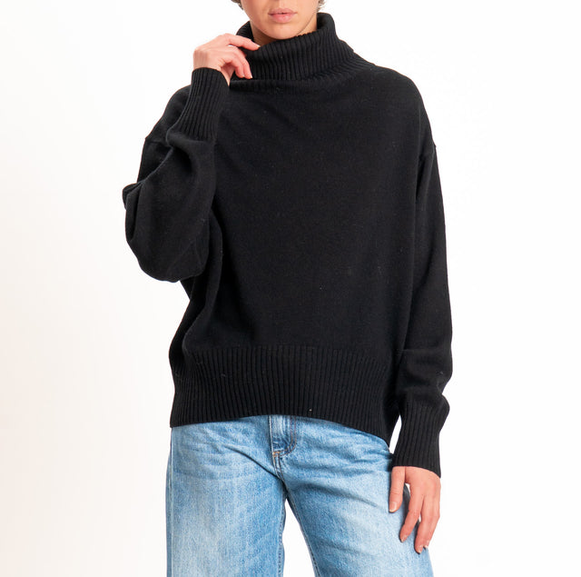 Zeroassoluto-Maglia collo alto 100% LANA SOFT - nero