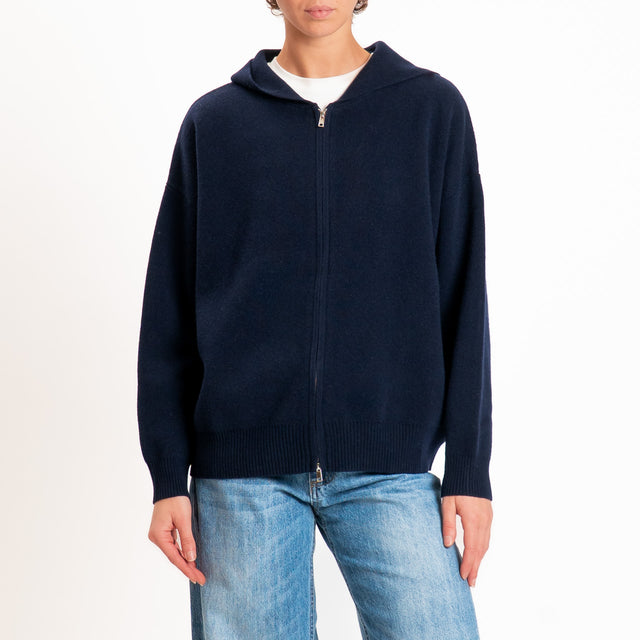 Zeroassoluto-Cardigan 100% LANA SOFT con zip - blu