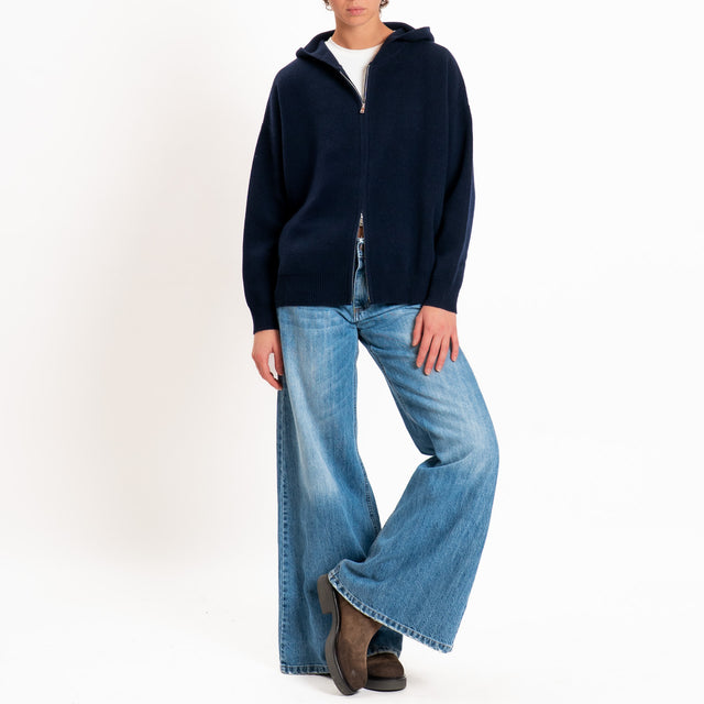 Zeroassoluto-Cardigan 100% LANA SOFT con zip - blu