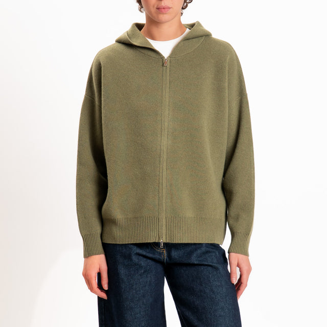 Zeroassoluto-Cardigan 100% LANA SOFT con zip - militare