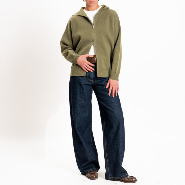 Zeroassoluto-Cardigan 100% LANA SOFT con zip - militare