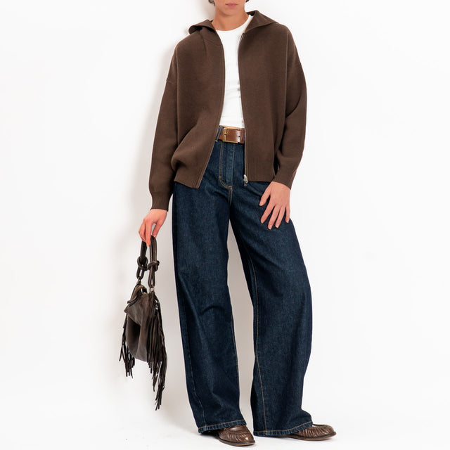 Zeroassoluto-Cardigan 100% LANA SOFT con zip - moro