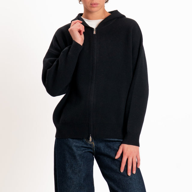 Zeroassoluto-Cardigan 100% LANA SOFT con zip - nero