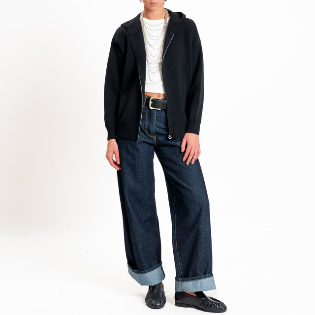 Zeroassoluto-Cardigan 100% LANA SOFT con zip - nero