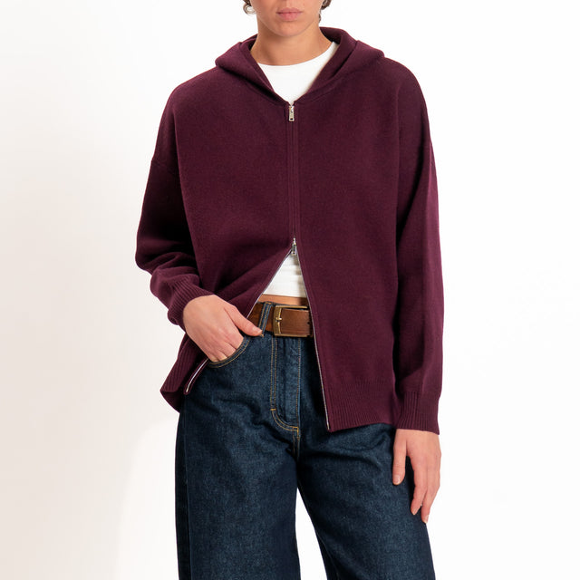 Zeroassoluto-Cardigan 100% LANA SOFT con zip - vino