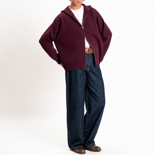 Zeroassoluto-Cardigan 100% LANA SOFT con zip - vino