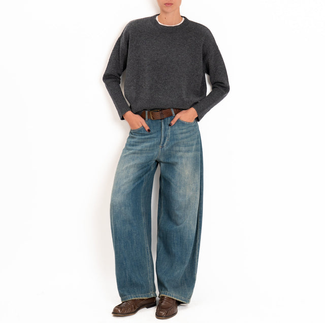 Zeroassoluto-Maglia 100% LANA SOFT bordi a coste - antracite