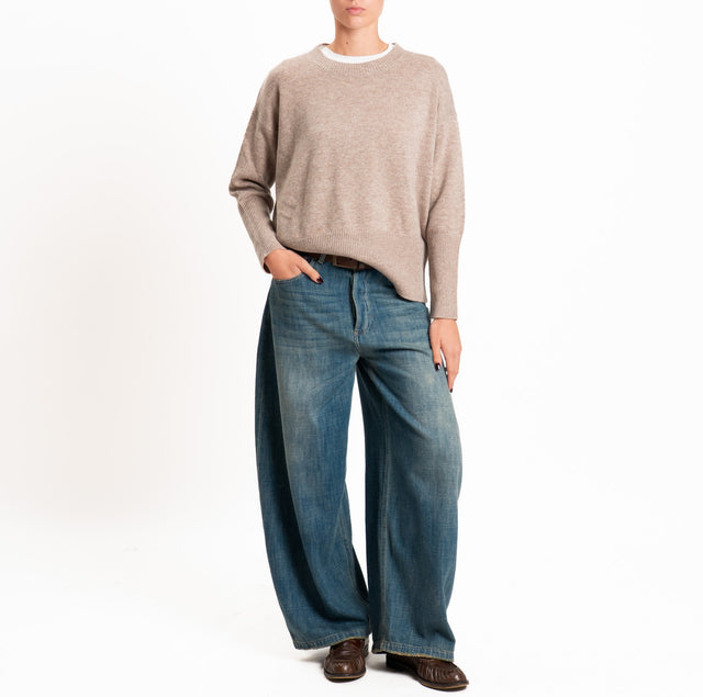 Zeroassoluto-Maglia 100% LANA SOFT bordi a coste - beige melange