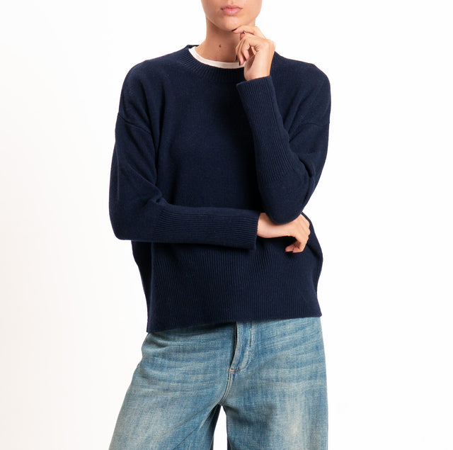 Zeroassoluto-Maglia 100% LANA SOFT bordi a coste - blu