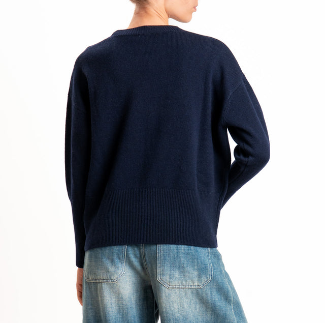 Zeroassoluto-Maglia 100% LANA SOFT bordi a coste - blu