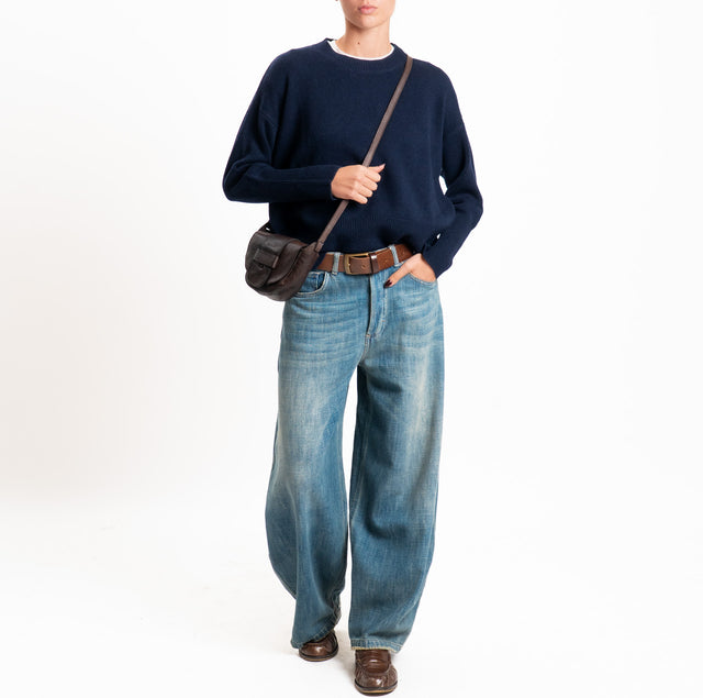 Zeroassoluto-Maglia 100% LANA SOFT bordi a coste - blu