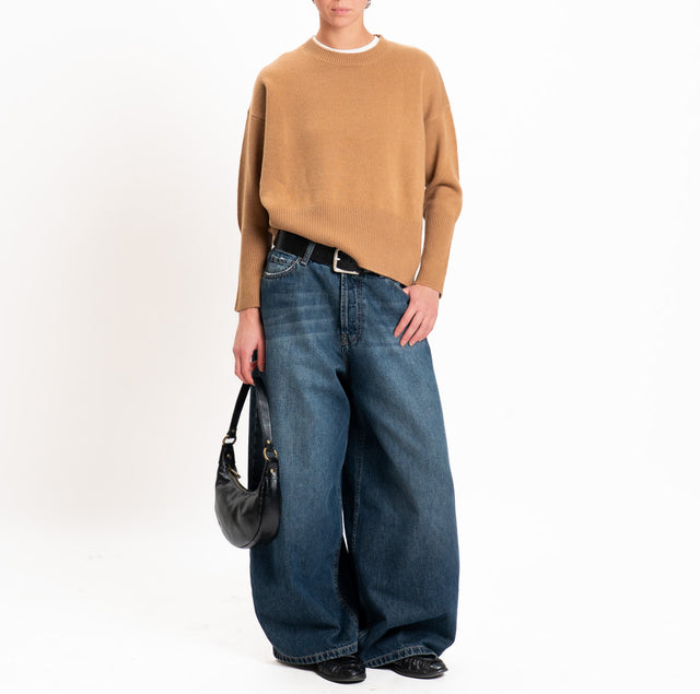Zeroassoluto-Maglia 100% LANA SOFT bordi a coste - cammello