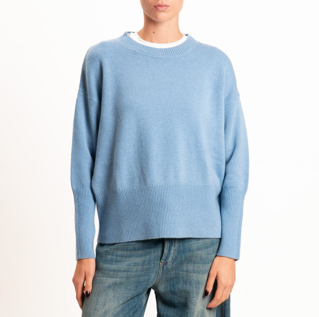 Zeroassoluto-Maglia 100% LANA SOFT bordi a coste - celeste