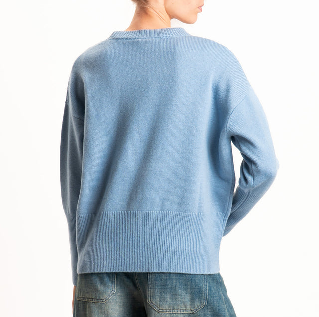 Zeroassoluto-Maglia 100% LANA SOFT bordi a coste - celeste
