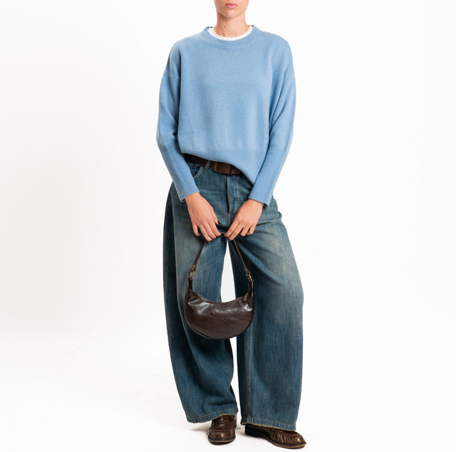 Zeroassoluto-Maglia 100% LANA SOFT bordi a coste - celeste